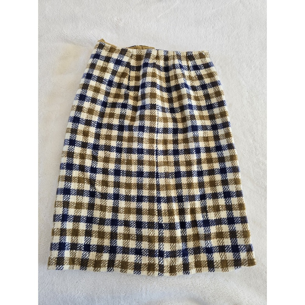 Vintage Wool‎ Skirt Junior Womens Blue Gold Plaid Checks